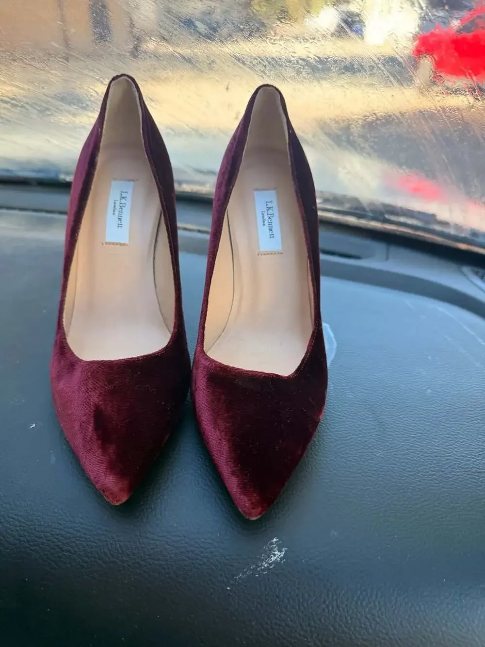 L.K. Bennett Fern Burgundy Velvet Pointed-Toe Stiletto Pumps